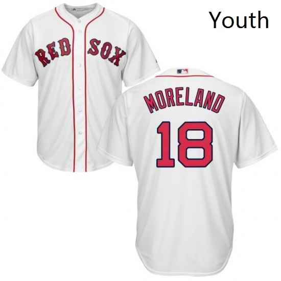 Youth Majestic Boston Red Sox 18 Mitch Moreland Replica White Home Cool Base MLB Jersey